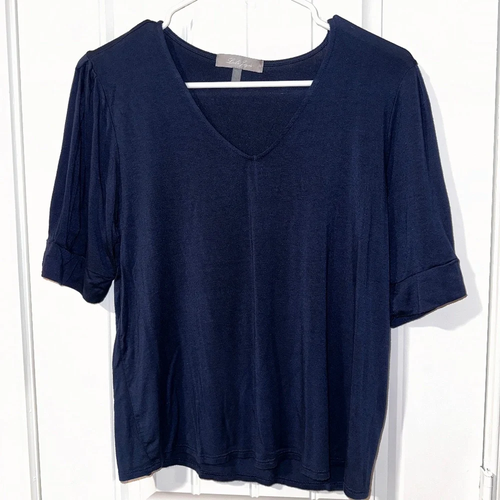 Navy Laila Jayde XLP Puff Sleeve Top - Picture 2 of 10